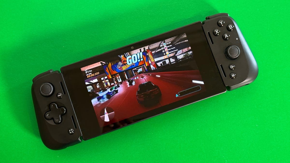 A racing game on the Razer Edge, a gaming handheld.