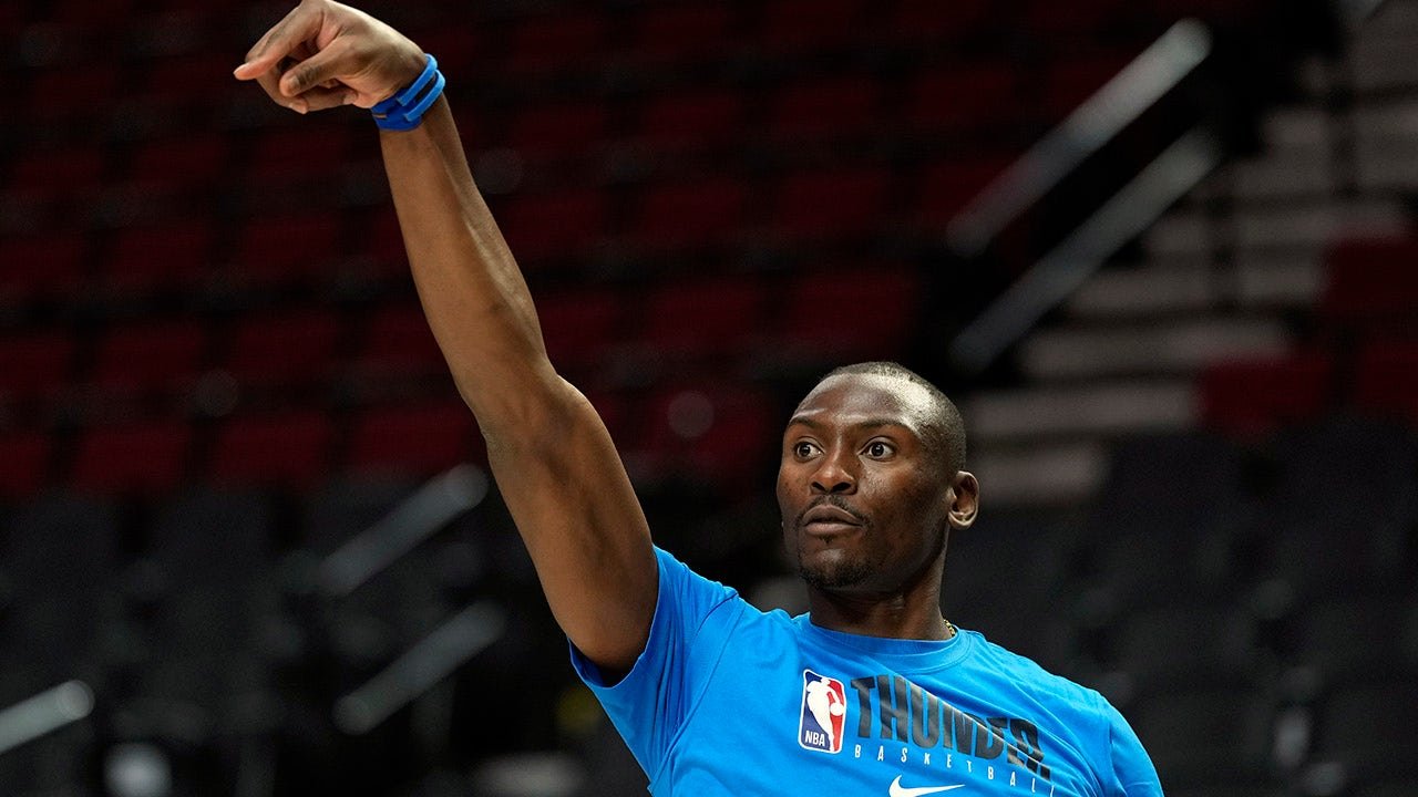 Thunder's Bismack Biyombo collapses near bench during game vs Trail Blazers