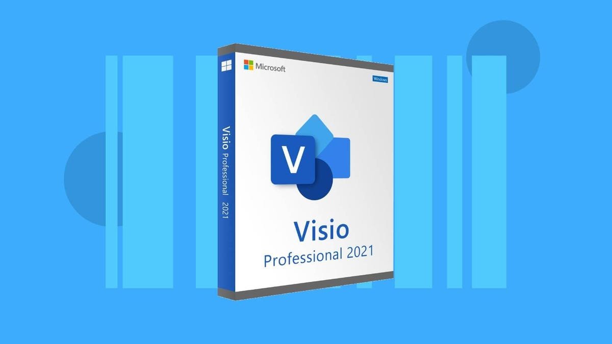 Microsoft Visio Professional 2021 box against a blue background.